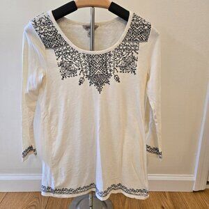 Lucky Brand Womens Black and White Embroided Top Size XS